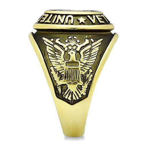 Jewellery Kingdom Mens Gold Veteran Signet Pinky United States Military Steel 18kt Ring - Jewelry Rings - British D'sire