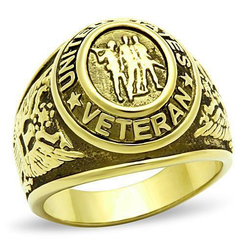 Jewellery Kingdom Mens Gold Veteran Signet Pinky United States Military Steel 18kt Ring - Jewelry Rings - British D'sire