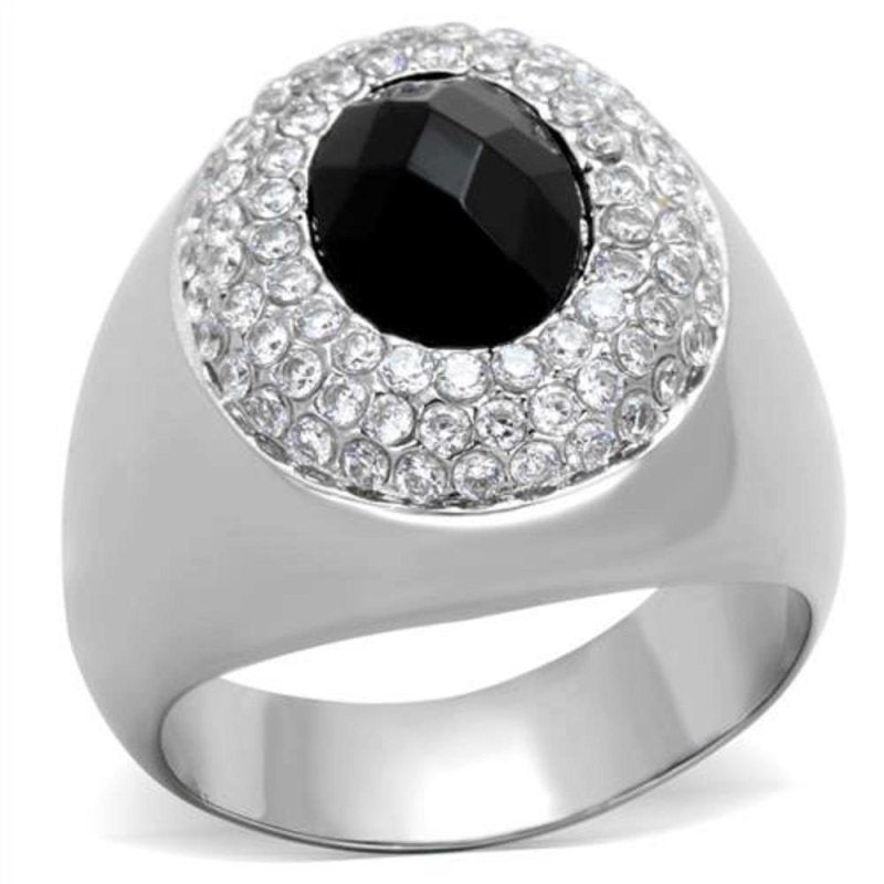 Jewellery Kingdom Mens Jet Cz Stainless Steel Signet Pinky Silver Oval Classy Ring (Black) - Jewelry Rings - British D'sire