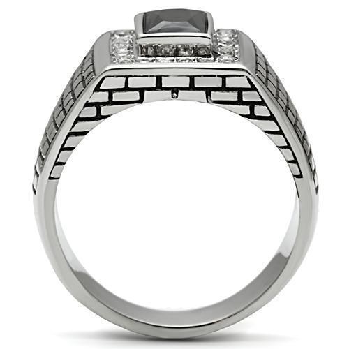 Jewellery Kingdom Mens Jet Emerald Cut Signet Stainless Steel 2 Carat Bezel Ring (Black) - Jewelry Rings - British D'sire