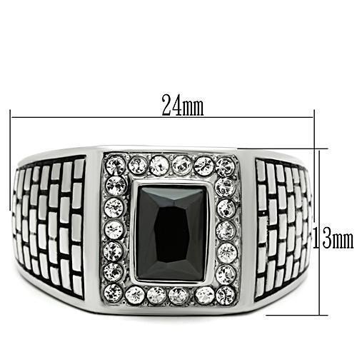 Jewellery Kingdom Mens Jet Emerald Cut Signet Stainless Steel 2 Carat Bezel Ring (Black) - Jewelry Rings - British D'sire