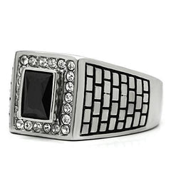 Jewellery Kingdom Mens Jet Emerald Cut Signet Stainless Steel 2 Carat Bezel Ring (Black) - Jewelry Rings - British D'sire