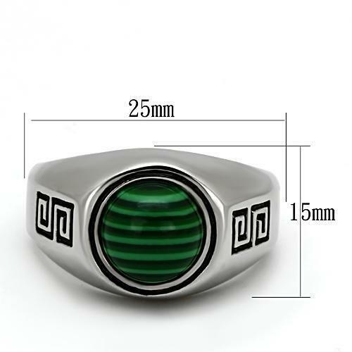 Jewellery Kingdom Mens Malachite Green Solitaire Greek Key Solitaire Stainless Steel Ring - Jewelry Rings - British D'sire