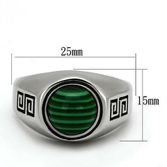 Jewellery Kingdom Mens Malachite Green Solitaire Greek Key Solitaire Stainless Steel Ring - Jewelry Rings - British D'sire