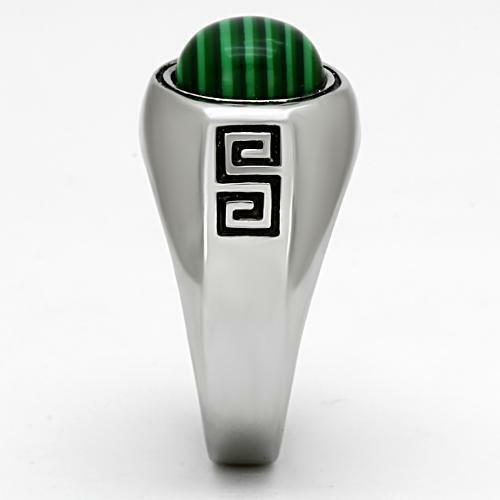 Jewellery Kingdom Mens Malachite Green Solitaire Greek Key Solitaire Stainless Steel Ring - Jewelry Rings - British D'sire