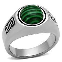 Jewellery Kingdom Mens Malachite Green Solitaire Greek Key Solitaire Stainless Steel Ring - Jewelry Rings - British D'sire