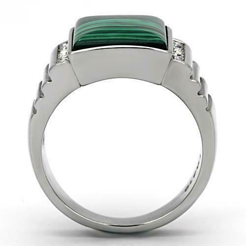 Jewellery Kingdom Mens Malachite Signet Emerald Cut Steel Ring (Gold Green & Pinky) - Jewelry Rings - British D'sire