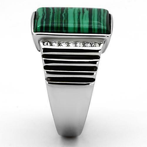 Jewellery Kingdom Mens Malachite Signet Emerald Cut Steel Ring (Gold Green & Pinky) - Jewelry Rings - British D'sire