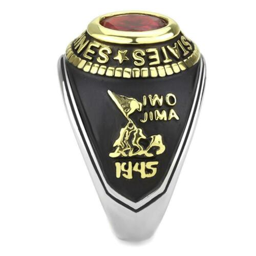 Jewellery Kingdom Mens Marines Ruby Stainless Steel Ring (Gold & Red) - Rings - British D'sire