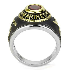 Jewellery Kingdom Mens Marines Ruby Stainless Steel Ring (Gold & Red) - Rings - British D'sire