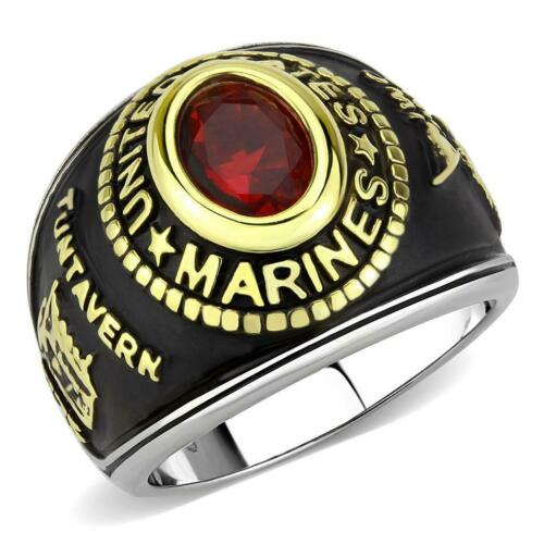 Jewellery Kingdom Mens Marines Ruby Stainless Steel Ring (Gold & Red) - Rings - British D'sire