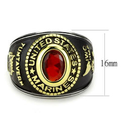 Jewellery Kingdom Mens Marines Ruby Stainless Steel Ring (Gold & Red) - Rings - British D'sire