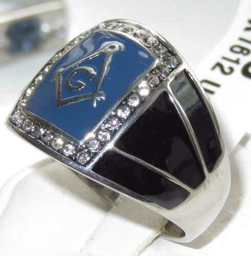 Jewellery Kingdom Mens Masonic Blue Cz Signet Stainless Steel Agate Military Silver Ring - Jewelry Rings - British D'sire