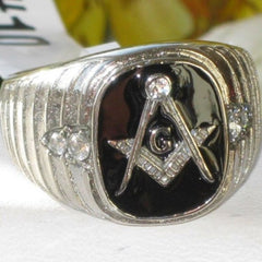 Jewellery Kingdom Mens Masonic Onyx Cz Signet Pinky Stainless Steel Silver Ring (Black) - Jewelry Rings - British D'sire