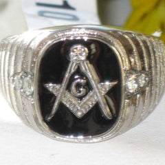 Jewellery Kingdom Mens Masonic Onyx Cz Signet Pinky Stainless Steel Silver Ring (Black) - Jewelry Rings - British D'sire