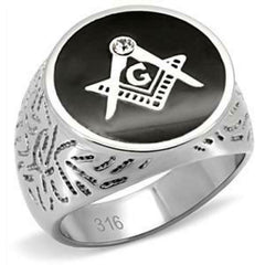 Jewellery Kingdom Mens Masonic Ring Signet Pinky Military Black Onyx Stainless Steel Silver - Jewelry Rings - British D'sire