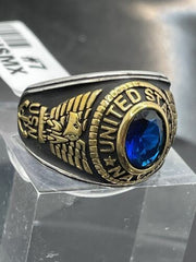 Jewellery Kingdom Mens Navy Stainless Steel USA Sapphire 18kt Blackened Military Ring (Gold) - Jewelry Rings - British D'sire