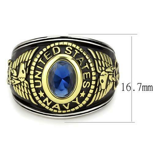 Jewellery Kingdom Mens Navy USA Sapphire 18 carat Blackened Military Ring (Gold) - Jewelry Rings - British D'sire