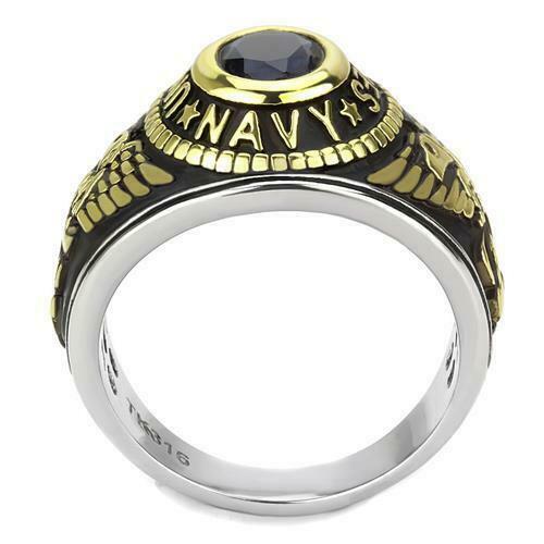 Jewellery Kingdom Mens Navy USA Sapphire 18 carat Blackened Military Ring (Gold) - Jewelry Rings - British D'sire