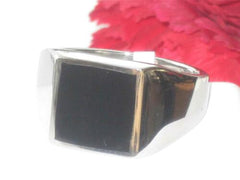 Jewellery Kingdom Mens Onyx Black Square Stainless Steel Signet Pinky Silver Classic Ring - Jewelry Rings - British D'sire