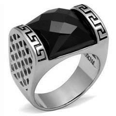 Jewellery Kingdom Mens Onyx Signet Pinky Black Greek Key Stainless Steel Ring (Silver) - Jewelry Rings - British D'sire