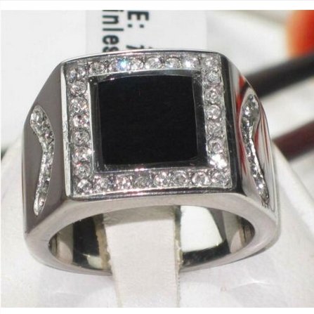 Jewellery Kingdom Mens Onyx Signet Pinky CZ Stainless Steel Square Gift All Sizes Ring (Silver) - Jewelry Rings - British D'sire