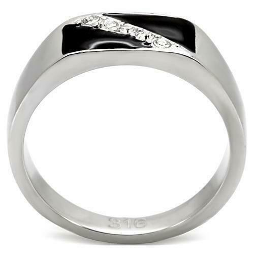 Jewellery Kingdom Mens Onyx Stainless Steel Black Signet Pinky Cubic Zirconia Silver Ring - Jewelry Rings - British D'sire