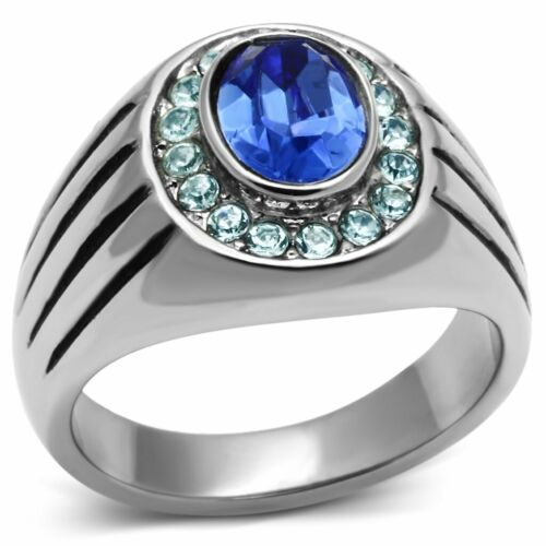 Jewellery Kingdom Mens Oval Sapphire Blue Topaz Signet Pinky Stainless Steel Ring (Silver) - Jewelry Rings - British D'sire