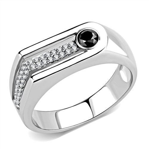 Jewellery Kingdom Mens Pinky Black Jet Signet Stainless Steel Ring (Silver) - Rings - British D'sire