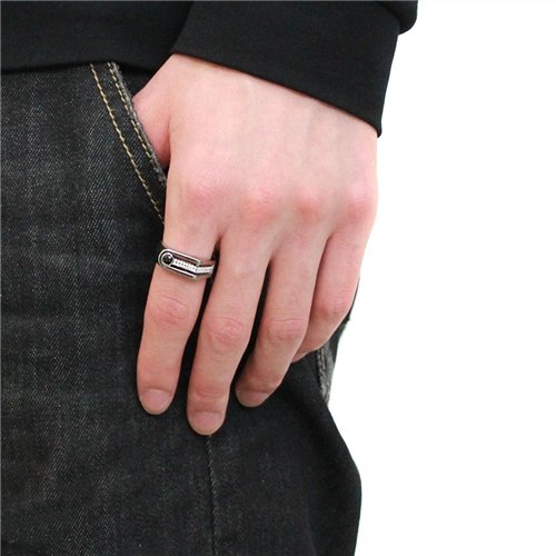 Jewellery Kingdom Mens Pinky Black Jet Signet Stainless Steel Ring (Silver) - Rings - British D'sire