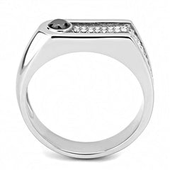 Jewellery Kingdom Mens Pinky Black Jet Signet Stainless Steel Ring (Silver) - Rings - British D'sire