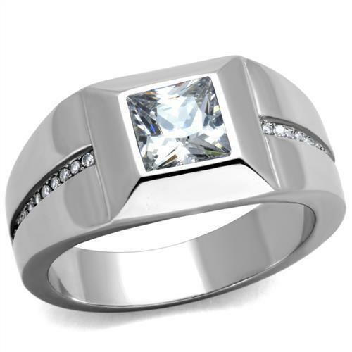 Jewellery Kingdom Mens Pinky Ring Signet Square Princess Cut Silver Cz Stainless Steel - Jewelry Rings - British D'sire