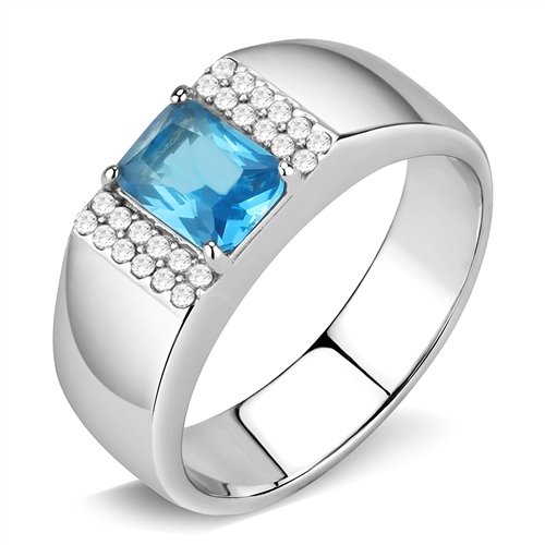 Jewellery Kingdom Mens Pinky Signet Blue Topaz Emerald Cut Cz Silver Stainless Steel Ring - Jewelry Rings - British D'sire