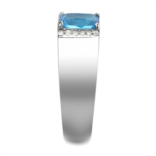 Jewellery Kingdom Mens Pinky Signet Blue Topaz Emerald Cut Cz Silver Stainless Steel Ring - Jewelry Rings - British D'sire