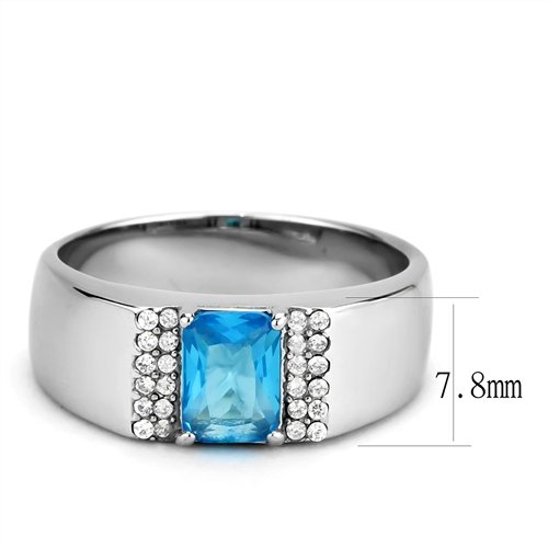 Jewellery Kingdom Mens Pinky Signet Blue Topaz Emerald Cut Cz Silver Stainless Steel Ring - Jewelry Rings - British D'sire