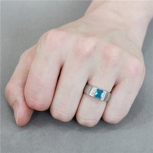 Jewellery Kingdom Mens Pinky Signet Blue Topaz Emerald Cut Cz Silver Stainless Steel Ring - Jewelry Rings - British D'sire