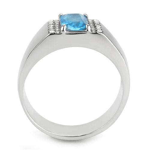 Jewellery Kingdom Mens Pinky Signet Blue Topaz Emerald Cut Cz Silver Stainless Steel Ring - Jewelry Rings - British D'sire