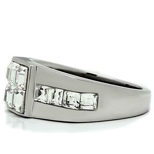 Jewellery Kingdom Mens Princess Cut Square Signet Cubic Zirconia Stainless Steel Ring (Silver) - Rings - British D'sire