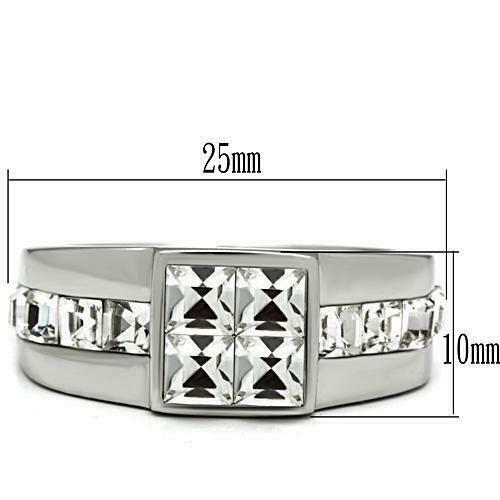 Jewellery Kingdom Mens Princess Cut Square Signet Cubic Zirconia Stainless Steel Ring (Silver) - Rings - British D'sire