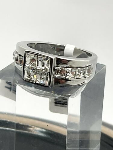 Jewellery Kingdom Mens Princess Cut Square Signet Cubic Zirconia Stainless Steel Ring (Silver) - Rings - British D'sire