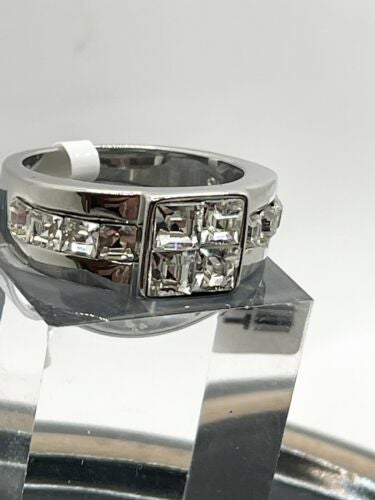 Jewellery Kingdom Mens Princess Cut Square Signet Cubic Zirconia Stainless Steel Ring (Silver) - Rings - British D'sire