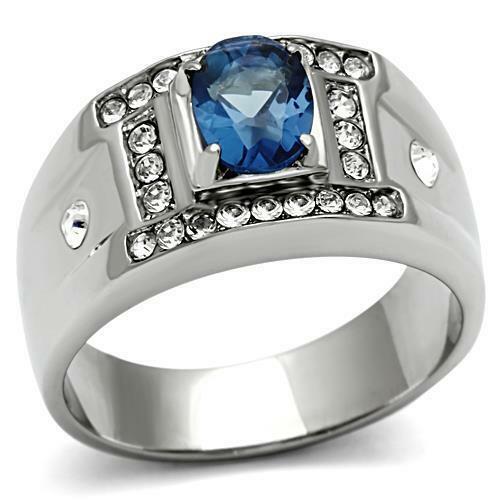 Jewellery Kingdom Mens Sapphire Signet Cz Stainless Steel Silver Pinky All Sizes Ring (Blue) - Jewelry Rings - British D'sire