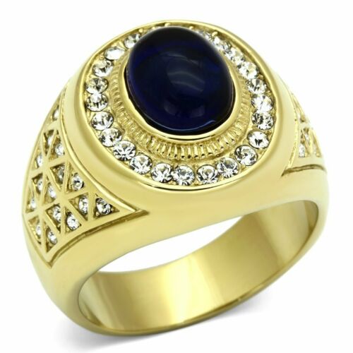 Jewellery Kingdom Mens Sapphire Signet Pinky Oval 18kt Steel Cubic Zirconia Ring (Gold) - Jewelry Rings - British D'sire