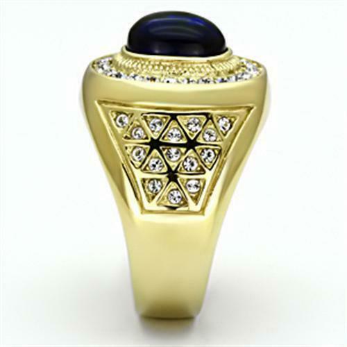 Jewellery Kingdom Mens Sapphire Signet Pinky Oval 18kt Steel Cubic Zirconia Ring (Gold) - Jewelry Rings - British D'sire