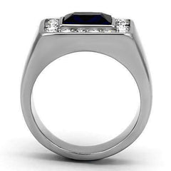 Jewellery Kingdom Mens Sapphire Signet Pinky Stainless Steel Emerald Cut Cz Ring (Silver) - Jewelry Rings - British D'sire