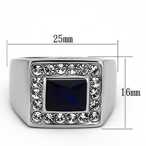 Jewellery Kingdom Mens Sapphire Signet Pinky Stainless Steel Emerald Cut Cz Ring (Silver) - Jewelry Rings - British D'sire