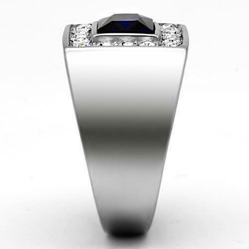 Jewellery Kingdom Mens Sapphire Signet Pinky Stainless Steel Emerald Cut Cz Ring (Silver) - Jewelry Rings - British D'sire