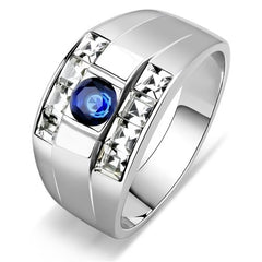 Jewellery Kingdom Mens Sapphire Stainless Steel Princess Clear Cuts Signet Pinky Ring - Jewelry Rings - British D'sire