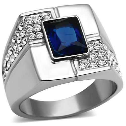 Jewellery Kingdom Mens Sapphiresignet Emerald Cut Stainless Steel Cubic Zirconia Ring (Blue) - Jewelry Rings - British D'sire