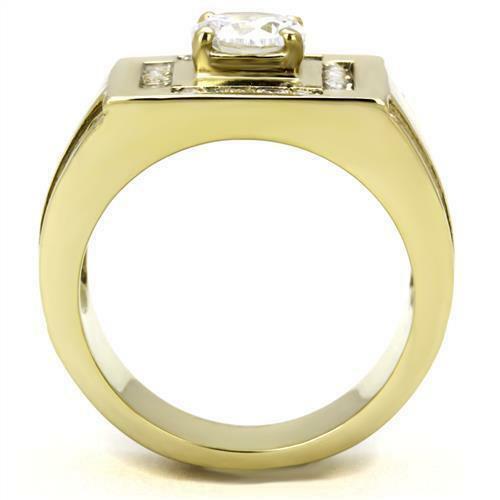 Jewellery Kingdom Mens Signet 18kt Cubic Zirconia Pinky Square Steel Classy Ring (Gold) - Jewelry Rings - British D'sire